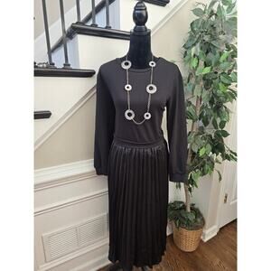 Mixed Media Maxi Dress S Black Crew Neck Drop Shoulder Pullover Casual Party
